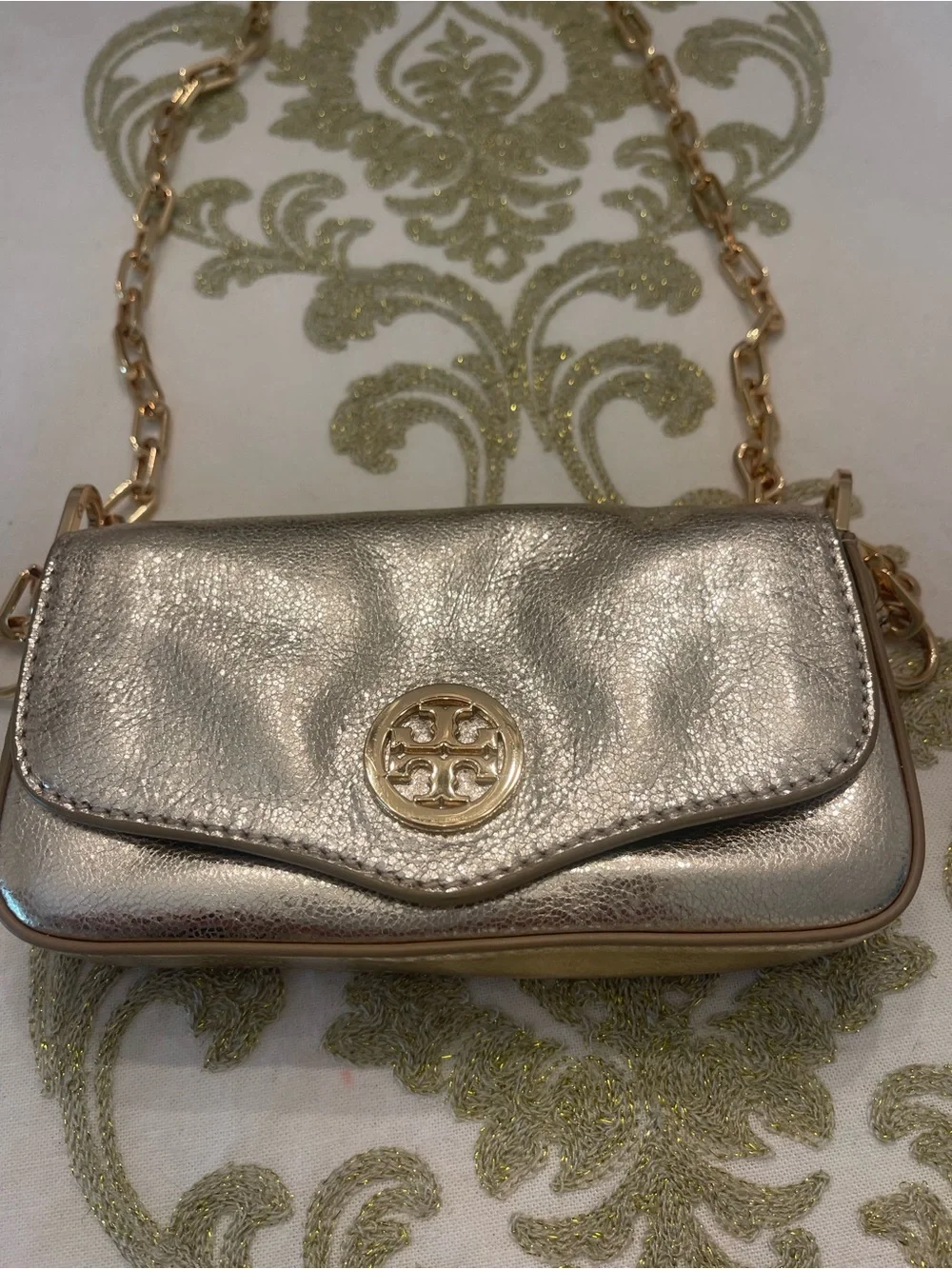 Tory Burch Metallic Gold Leather Chain Crossbody Bag